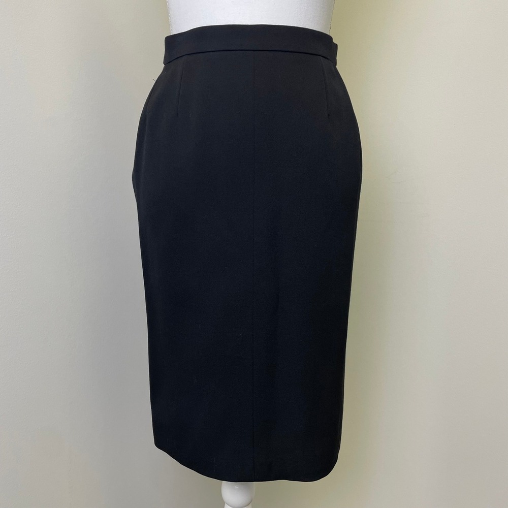 VTG Chanel Boutique 1998 Printemps Black Wool Pencil Skirt Clover Button Size36